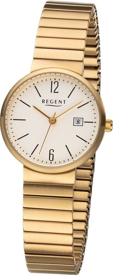 Regent Quarzuhr Regent Metall Damen Uhr F-1203 Analog, Damenuhr Metallarmband gold, rundes Gehäuse, klein (ca. 29mm) von Regent