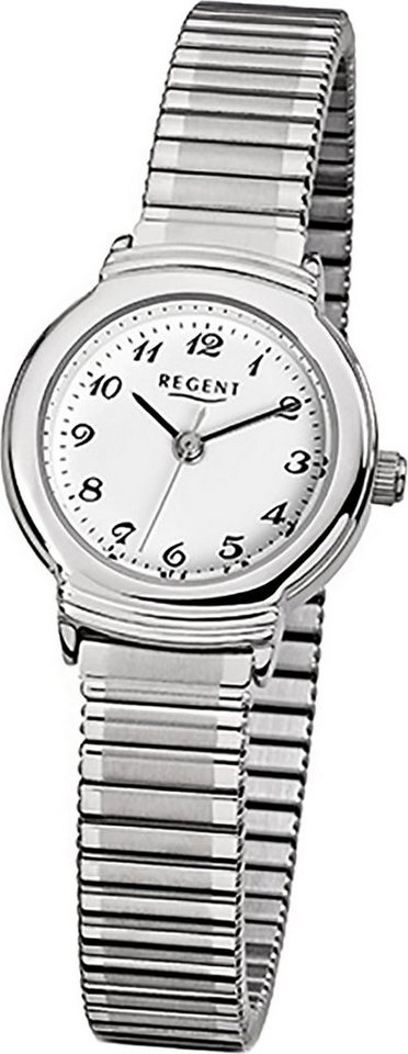 Regent Quarzuhr Regent Stahl Damen Uhr F-264 Quarzuhr, Damenuhr Edelstahlarmband silber, rundes Gehäuse, klein (ca. 24mm) von Regent