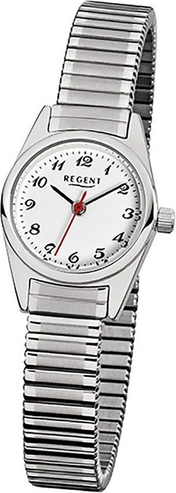 Regent Quarzuhr Regent Stahl Damen Uhr F-270 Quarzuhr, Damenuhr Edelstahlarmband silber, rundes Gehäuse, klein (ca. 22mm) von Regent