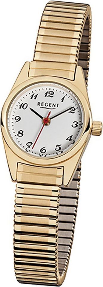 Regent Quarzuhr »Regent Stahl Damen Uhr F-271 Quarzuhr«, (Analoguhr), Damenuhr mit Edelstahl, ionenplattiert goldarmband, rundes Gehäuse, klein (ca. 22mm), Elegant-Style von Regent