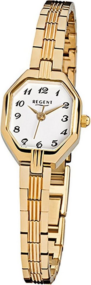 Regent Quarzuhr Regent Stahl Damen Uhr F-305 Quarzuhr, Damenuhr Edelstahl, ionenplattiert eckiges Gehäuse, klein (ca 19x22mm) von Regent