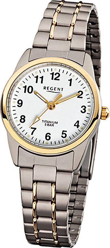 Regent Quarzuhr Regent Titan Damen Uhr F-428 Quarzuhr, Damenuhr Titanarmband grau, silber, rundes Gehäuse, klein (ca. 26mm) von Regent