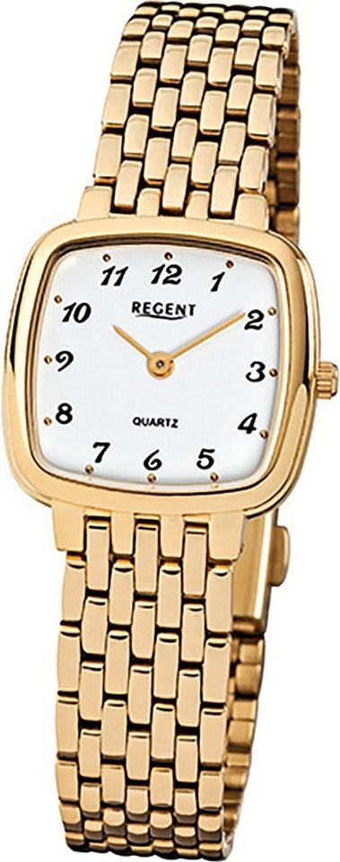 Regent Quarzuhr Regent Stahl Damen Uhr F-521 Quarzuhr, Damenuhr Edelstahl, ionenplattiert eckiges Gehäuse, klein (ca 25x25mm) von Regent