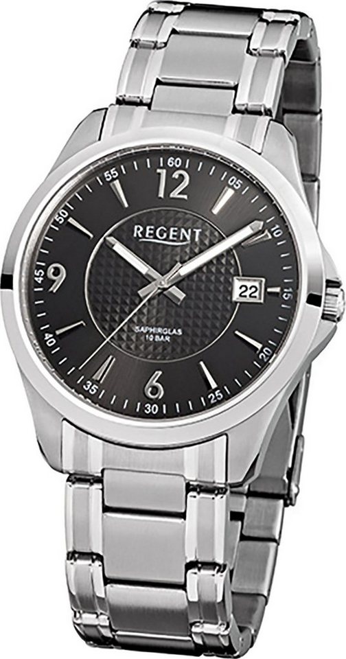 Regent Quarzuhr Regent Stahl Herren Uhr F-527 Quarzuhr, Herrenuhr Edelstahlarmband silber, rundes Gehäuse, groß (ca. 40mm) von Regent