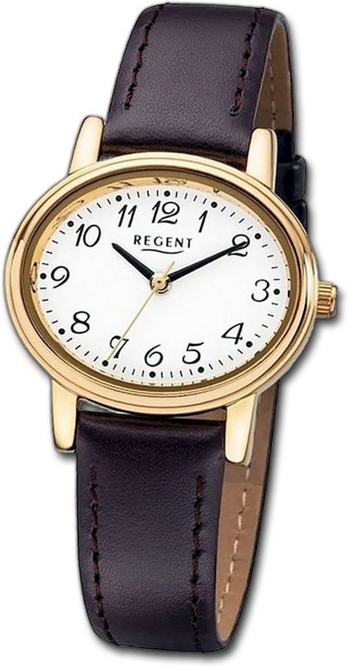 Regent Quarzuhr »Regent Leder Damen Uhr F-577 Quarzuhr«, (Analoguhr), Damenuhr mit Lederarmband, ovales Gehäuse, mittel (ca. 30mm), Elegant-Style von Regent