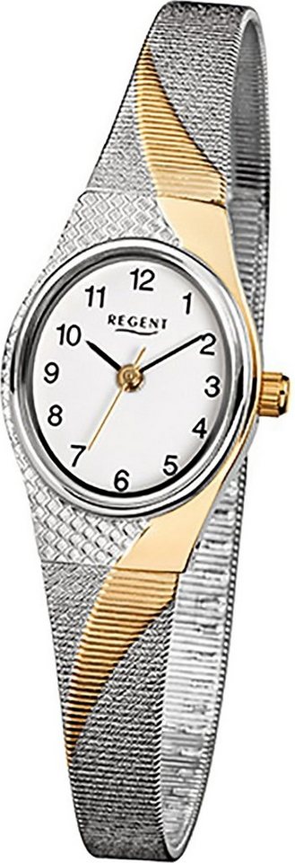 Regent Quarzuhr Regent Stahl Damen Uhr F-623 Quarzuhr, Damenuhr Edelstahl, ionenplattiert ovales Gehäuse, klein (ca. 20x22mm) von Regent