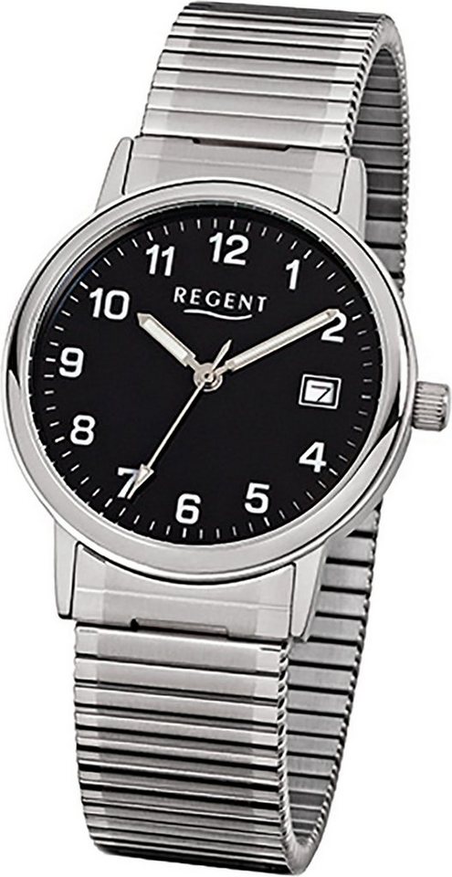 Regent Quarzuhr Regent Stahl Herren Uhr F-704 Quarzuhr, Herrenuhr Edelstahlarmband silber, rundes Gehäuse, mittel (ca. 35mm) von Regent