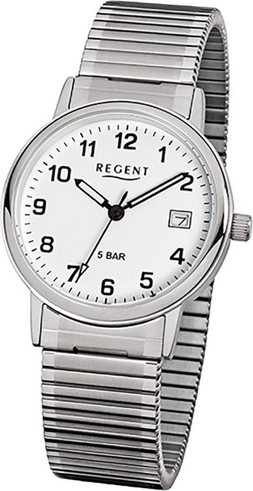 Regent Quarzuhr Regent Stahl Herren Uhr F-705 Quarzuhr, Herrenuhr Edelstahlarmband silber, rundes Gehäuse, mittel (ca. 35mm) von Regent