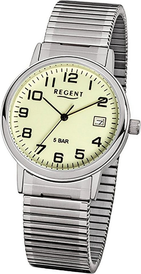 Regent Quarzuhr Regent Stahl Herren Uhr F-706 Quarzuhr, Herrenuhr Edelstahlarmband silber, rundes Gehäuse, mittel (ca. 35mm) von Regent