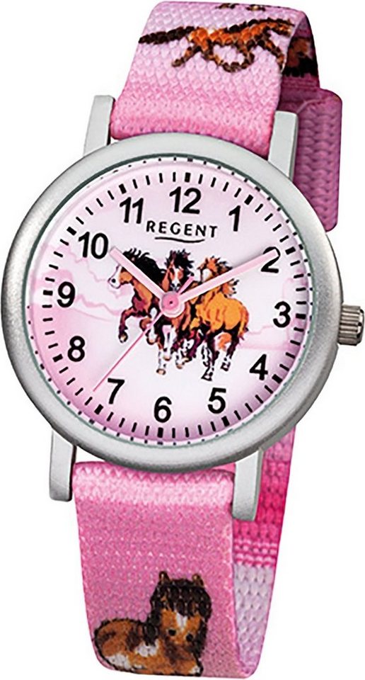 Regent Quarzuhr Regent Textil Kinder Uhr F-729 Quarzuhr, Kinderuhr Textilarmband rosa, rundes Gehäuse, klein (ca. 29mm) von Regent