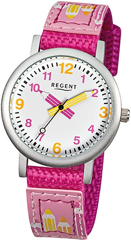 Regent Quarzuhr Regent Textil Kinder Uhr Quarzuhr, Kinderuhr Textilarmband pink, rundes Gehäuse, klein (ca. 29mm) von Regent