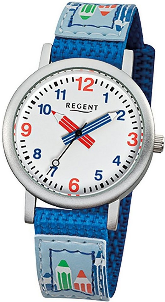 Regent Quarzuhr Regent Textil Kinder Uhr Quarzuhr, Kinderuhr Textilarmband blau, rundes Gehäuse, klein (ca. 29mm) von Regent