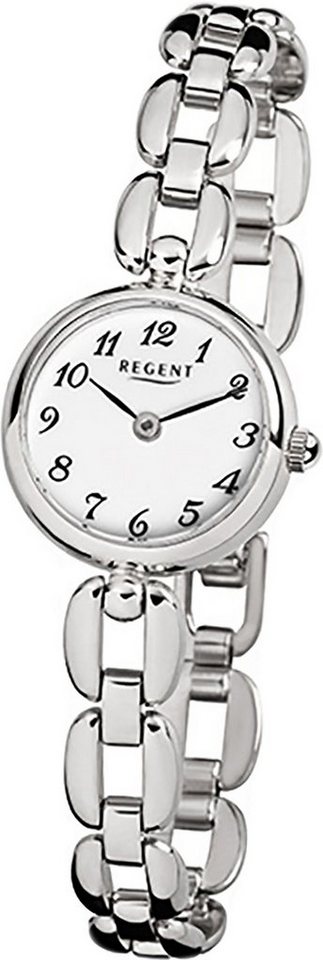 Regent Quarzuhr Regent Edelstahl Damen Uhr F-802 Quarzuhr, (Analoguhr), Damenuhr Edelstahlarmband silber, rundes Gehäuse, klein (ca. 20mm) von Regent