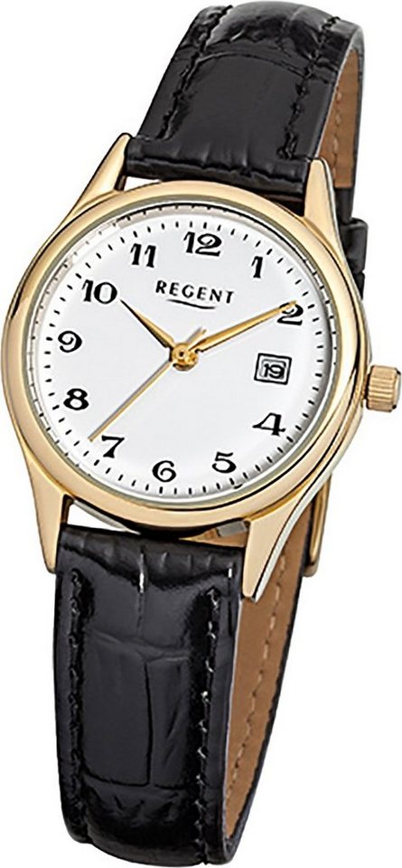 Regent Quarzuhr Regent Leder Damen Uhr F-835 Quarzuhr, Damenuhr mit Lederarmband, rundes Gehäuse, klein (ca. 28mm), Elegant-S von Regent
