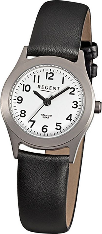 Regent Quarzuhr Regent Leder Damen Uhr F-871 Quarzuhr, Damenuhr rund, klein (ca. 26mm), Titan, Lederarmband, Elegant-Style von Regent