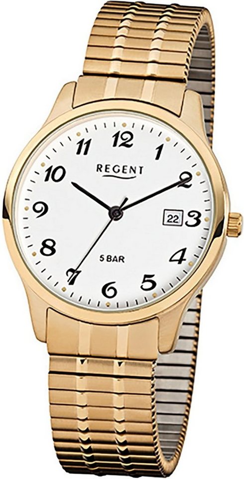 Regent Quarzuhr Regent Stahl Herren Uhr F-876 Quarzuhr, Herrenuhr rund, mittel (ca. 36mm), Metall, Edelstahl, ionenplattiert g von Regent