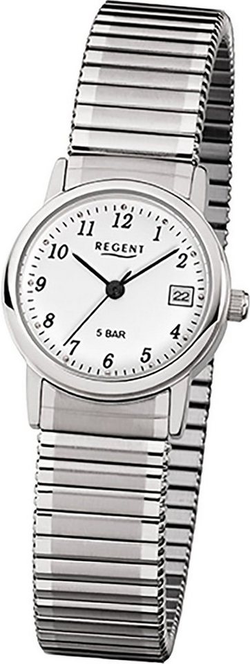 Regent Quarzuhr Regent Edelstahl Damen Uhr F-888 Quarzuhr, Damenuhr mit Edelstahlarmband, rundes Gehäuse, klein (ca. 25mm), Elega von Regent