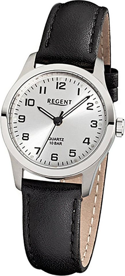 Regent Quarzuhr Regent Leder Damen Uhr F-899 Quarzuhr, Damenuhr mit Lederarmband, rundes Gehäuse, klein (ca. 28mm), Elegant-S von Regent