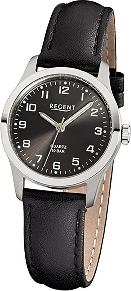 Regent Quarzuhr Regent Leder Damen Uhr F-900 Quarzuhr, Damenuhr mit Lederarmband, rundes Gehäuse, klein (ca. 28mm), Elegant-S von Regent