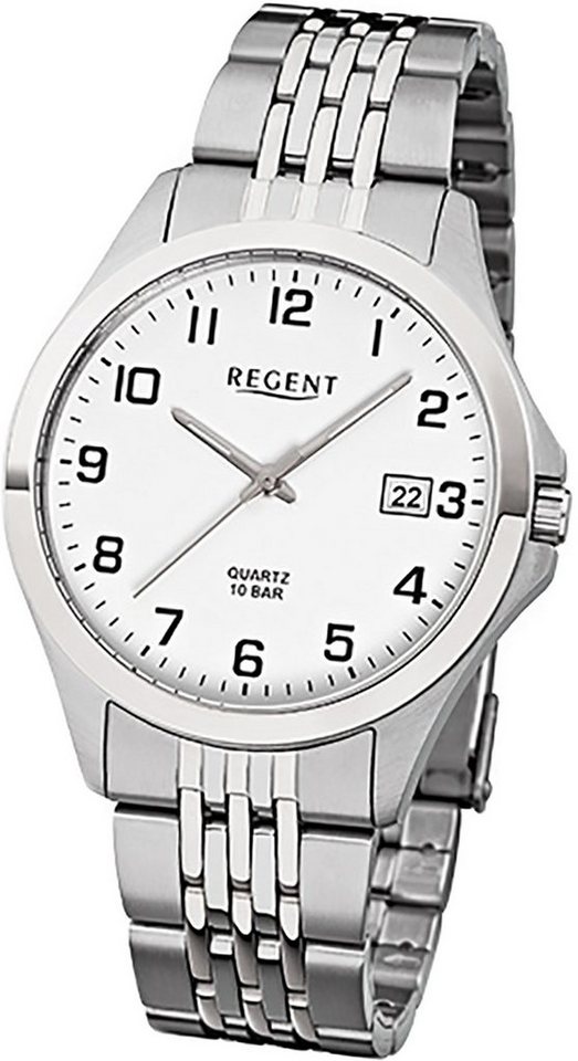 Regent Quarzuhr Regent Stahl Herren Uhr Quarzuhr, Herrenuhr rund, mittel (ca. 39mm), Metall, Edelstahlarmband, Elegant-S von Regent