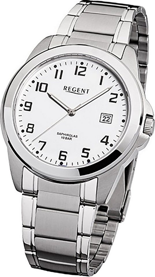 Regent Quarzuhr Regent Stahl Herren Uhr F-923 Quarzuhr, Herrenuhr mit Edelstahlarmband, rundes Gehäuse, mittel (ca. 39mm), Ele von Regent