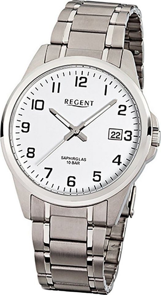 Regent Quarzuhr Regent Titan Herren Uhr F-925 Quarzuhr, Herrenuhr mit Titanarmband, rundes Gehäuse, groß (ca. 40mm), Elegant-S von Regent