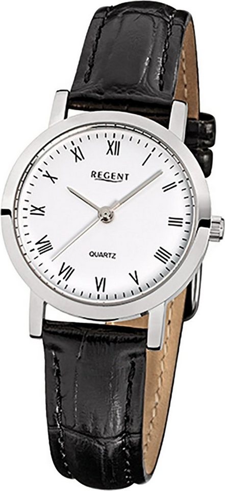 Regent Quarzuhr Regent Leder Damen Uhr F-935 Quarzuhr, Damenuhr mit Lederarmband, rundes Gehäuse, klein (ca. 28mm), Elegant-S von Regent