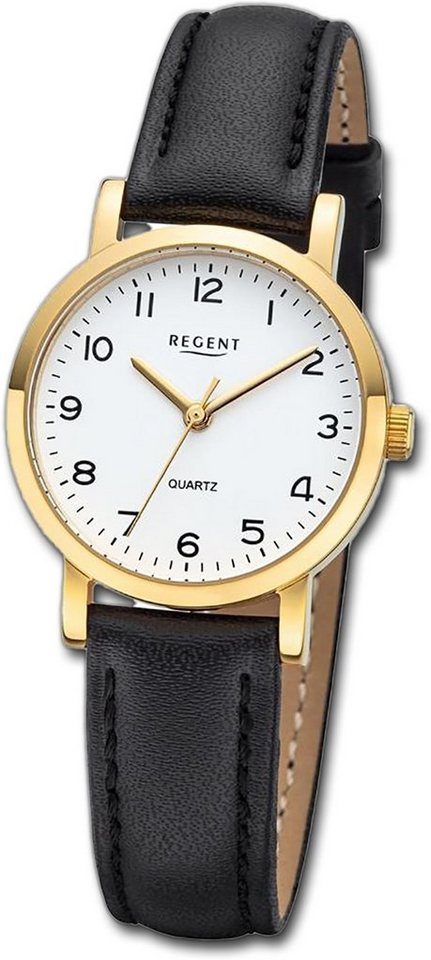 Regent Quarzuhr Regent Leder Damen Uhr F-937 Quarzuhr, Damenuhr mit Lederarmband, rundes Gehäuse, klein (ca. 28mm), Elegant-S von Regent