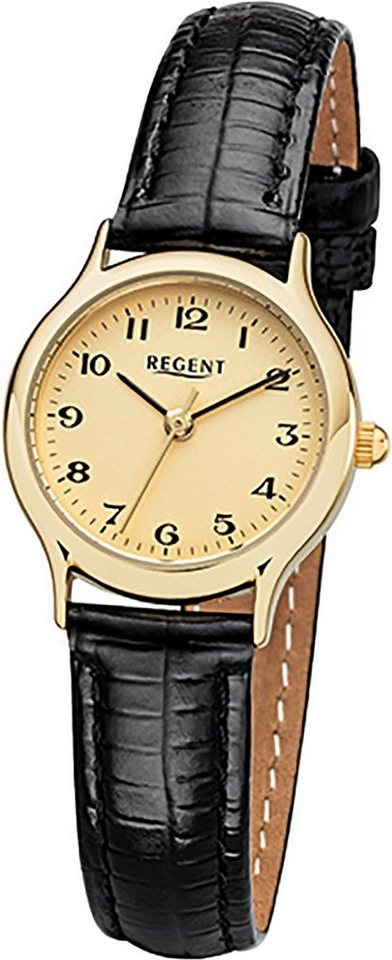 Regent Quarzuhr Regent Leder Damen Uhr F-970 Quarzuhr, Damenuhr mit Lederarmband, rundes Gehäuse, klein (ca. 24mm), Elegant-S von Regent