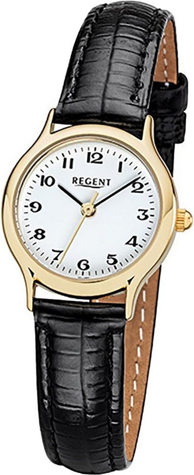 Regent Quarzuhr Regent Leder Damen Uhr F-971 Quarzuhr, Damenuhr mit Lederarmband, rundes Gehäuse, klein (ca. 24mm), Elegant-S von Regent