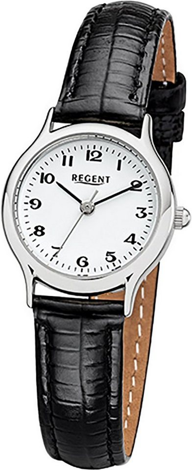 Regent Quarzuhr Regent Leder Damen Uhr F-972 Quarzuhr, Damenuhr mit Lederarmband, rundes Gehäuse, klein (ca. 24mm), Elegant-S von Regent