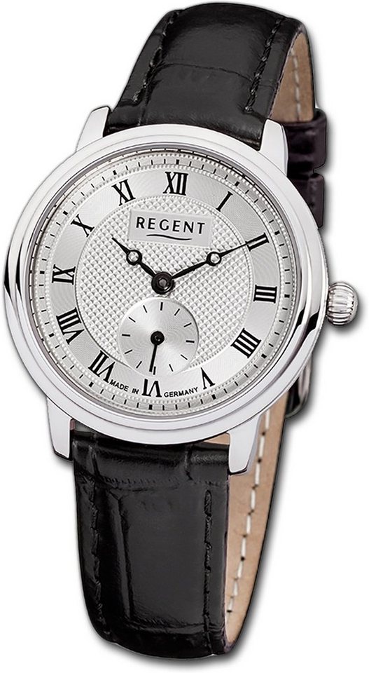 Regent Quarzuhr »Regent Leder Damen Uhr GM-1440 Analog«, (Analoguhr), Damenuhr mit Lederarmband, rundes Gehäuse, klein (ca. 28mm), Elegant-Style, Made-In Germany von Regent