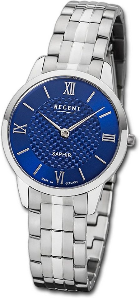 Regent Quarzuhr Regent Metall Damen Uhr GM-1625 Analog, Damenuhr Metallarmband, rundes Gehäuse, klein (ca. 30mm), blau von Regent