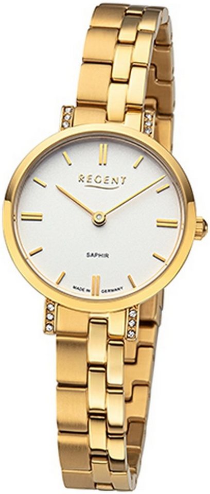 Regent Quarzuhr Regent Damen Armbanduhr Analog, Damenuhr Metallbandarmband gold, rundes Gehäuse, klein (ca. 28mm) von Regent