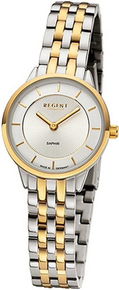 Regent Quarzuhr Regent Damen Armbanduhr Analog, Damenuhr Metallbandarmband silber, gold, rundes Gehäuse, klein (27mm) von Regent