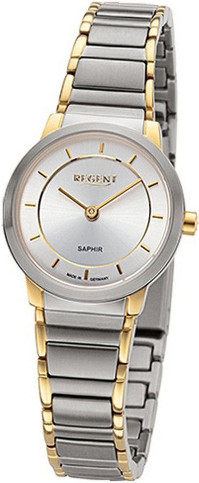 Regent Quarzuhr Regent Damen Armbanduhr Analog, Damenuhr Metallbandarmband silber gold, rundes Gehäuse, klein (26,5mm) von Regent