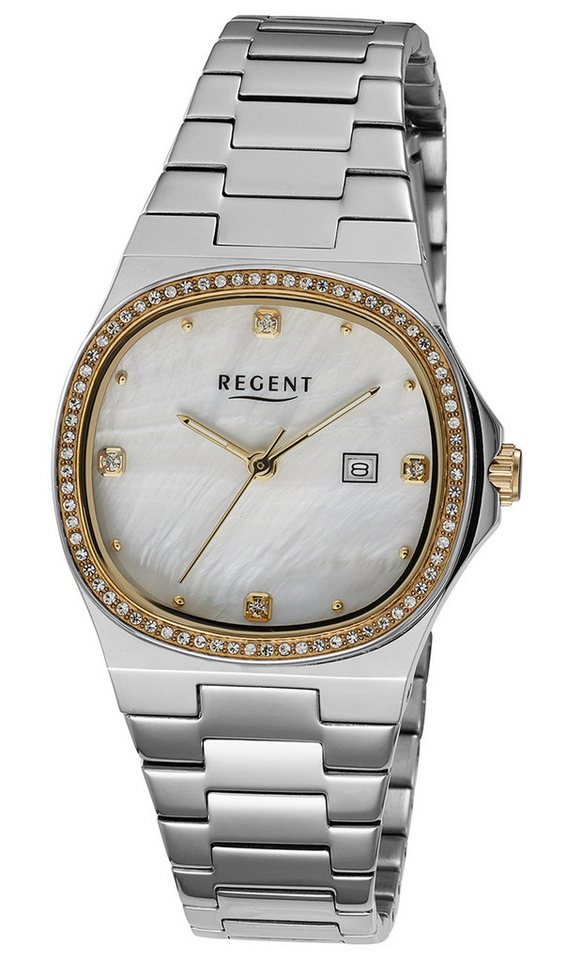 Regent Quarzuhr Damenuhren Glamour im Trend mit Strass Aktzenten Formgehäuse 30mm, ideal auch als Geschenk von Regent