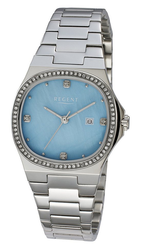 Regent Quarzuhr Damenuhren Glamour im Trend mit Strass Aktzenten Formgehäuse 30mm, ideal auch als Geschenk von Regent