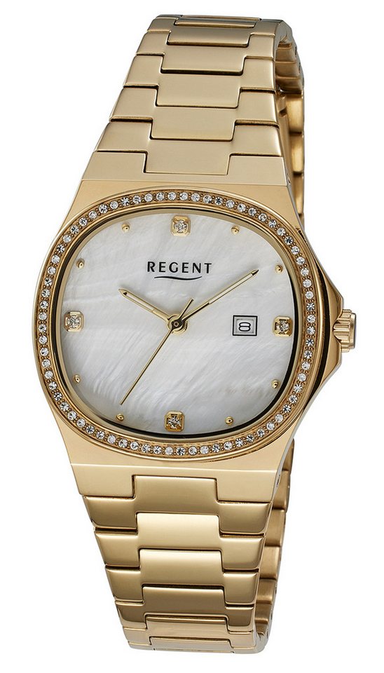 Regent Quarzuhr Damenuhren Glamour im Trend mit Strass Aktzenten Formgehäuse 30mm, ideal auch als Geschenk von Regent