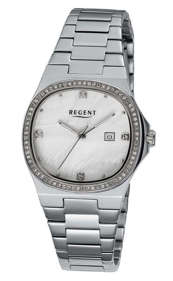 Regent Quarzuhr Damenuhren Glamour im Trend mit Strass Aktzenten Formgehäuse 30mm, ideal auch als Geschenk von Regent
