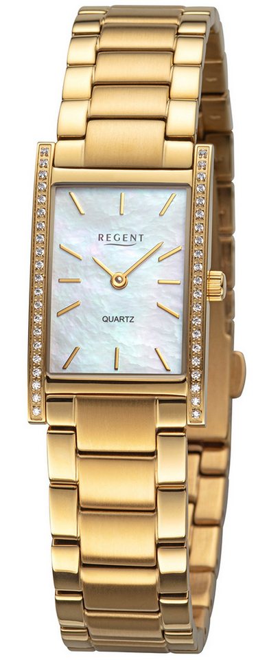 Regent Quarzuhr Damenuhren Pure Eleganz mit Steinbesatz Schmuckbanduhren, Perlmutt Zifferblatt von Regent