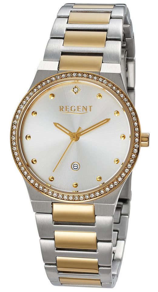 Regent Quarzuhr Damenuhren Trend Glamour mit Strass Aktzente funkeln 30mm F1660, Ideal auch als Geschenk von Regent