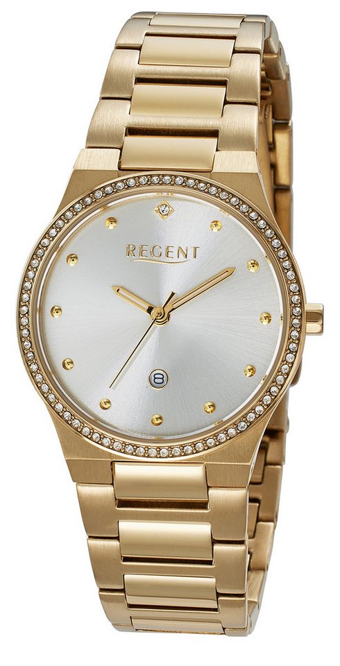 Regent Quarzuhr Damenuhren Trend Glamour mit Strass Aktzente funkeln 30mm F1660, Ideal auch als Geschenk von Regent