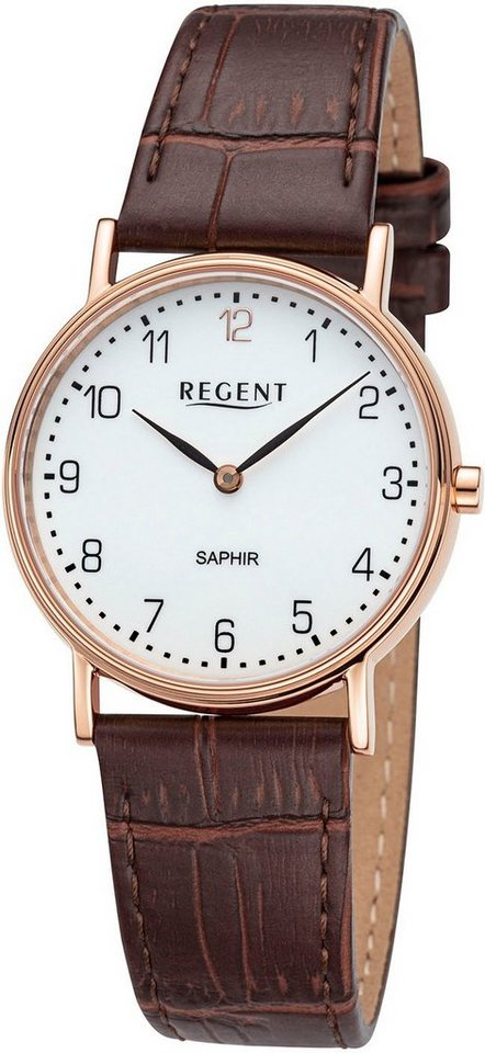 Regent Quarzuhr F1431 - 20574RO, Armbanduhr, Damenuhr, Saphirglas, Lederarmband, analog von Regent