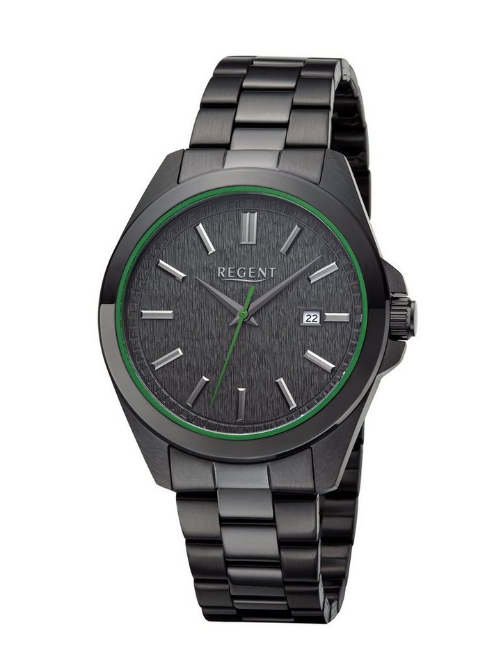 Regent Quarzuhr Herrenuhren IPB Oberflächen-veredelt schwarz 41mm Regent BA-815 von Regent