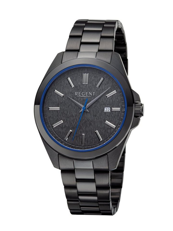 Regent Quarzuhr Herrenuhren IPB Oberflächen-veredelt schwarz 41mm Regent BA-815 von Regent