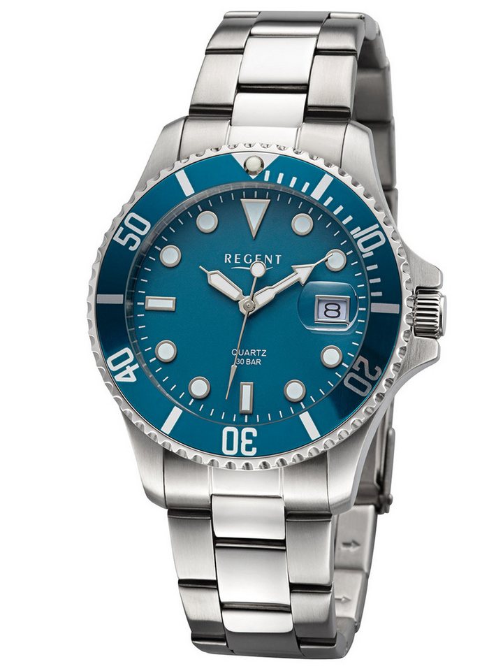 Regent Quarzuhr Quarz 30 Bar Stahl/Petrol von Regent