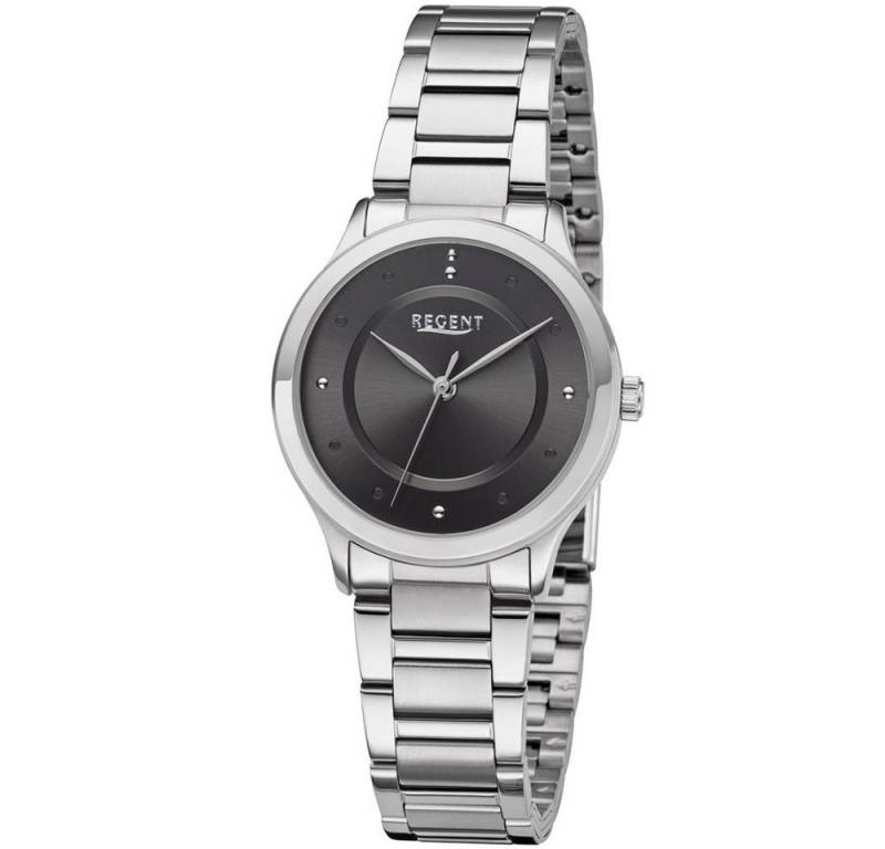 Regent Quarzuhr REGENT Damen Armbanduhr 03P28FB-01A grau D. 31 mm Stahlband silber von Regent