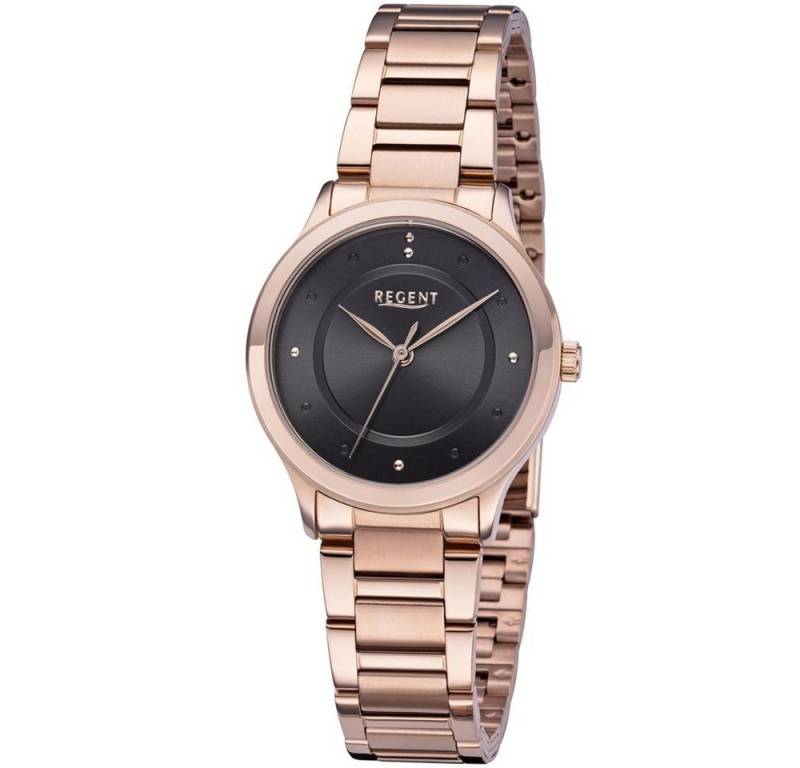 Regent Quarzuhr REGENT Damen Armbanduhr 03P28FB-01D anthrazit D. 31 mm Stahlband rosé von Regent