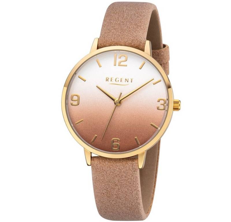 Regent Quarzuhr REGENT Damen Armbanduhr BA-474 braun degradé D. 34 mm Kunstlederband von Regent